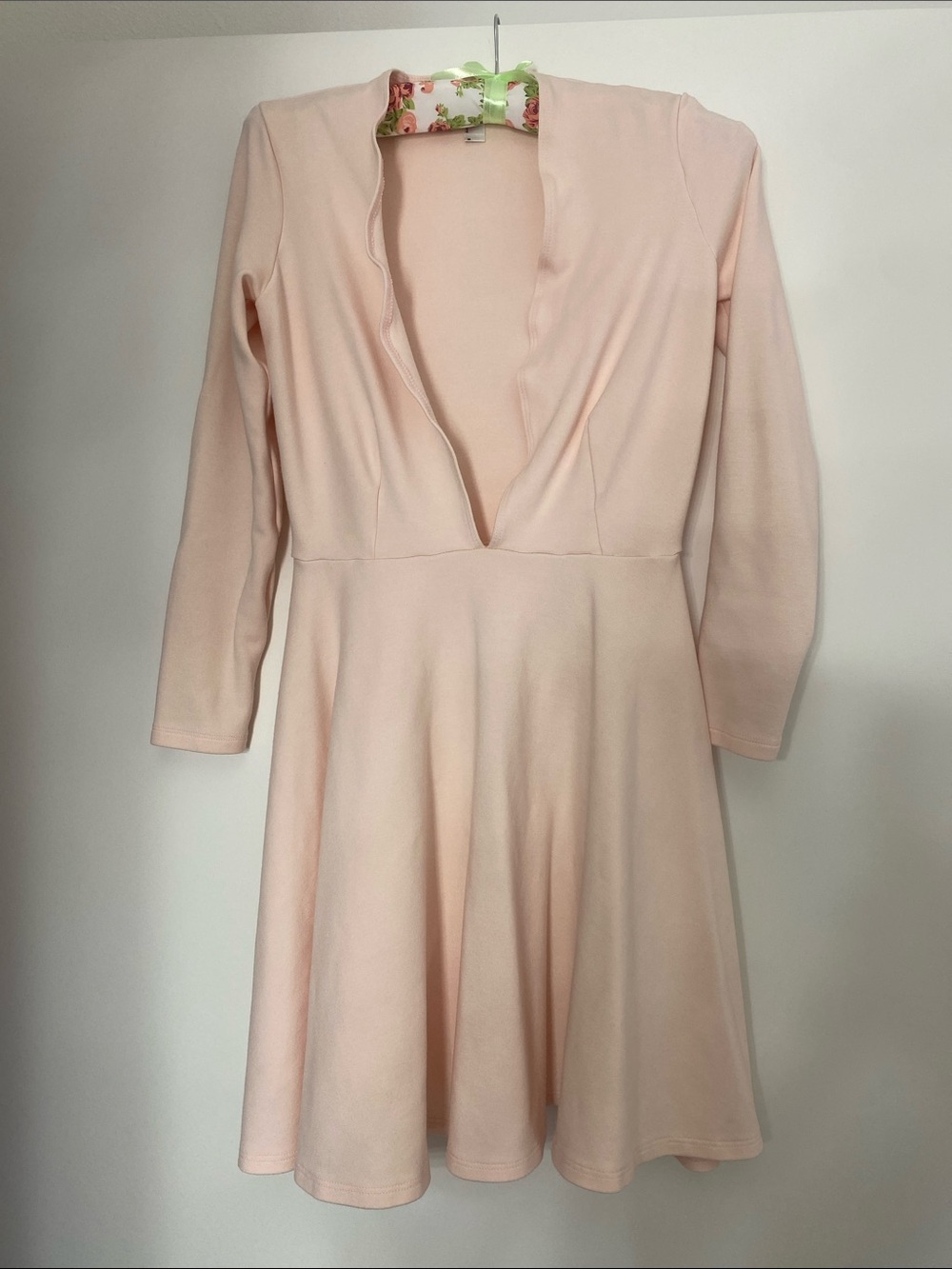 American Apparel Pale Pink Deep V-Neck Midi Dress